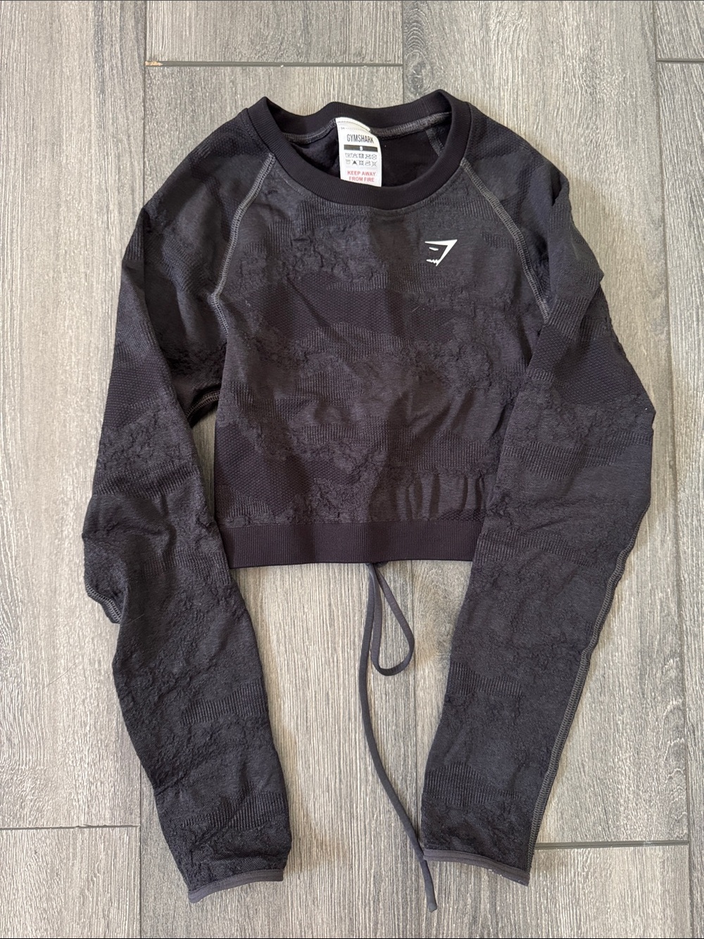 Gymshark Adapt Camo Seamless lace up Black Cropped Long-Sleeve Workout Top